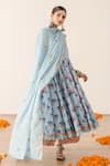 Shop_Gulabo Jaipur_Blue Cotton, Kota Doria Embroidery, Zari Roshan Flower Print Anarkali Pant Set _Online_at_Aza_Fashions