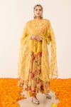 Buy Gulabo Jaipur Yellow Georgette, Organza Embroidery V-neck Ruby Floret Print Anarkali Pant Set at Aza Fashions Buy_Gulabo Jaipur_Yellow Georgette, Organza Embroidery V-neck Ruby Floret Print Anarkali Pant Set_at_Aza_Fashions