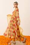 Gulabo Jaipur Yellow Georgette, Organza Embroidery V-neck Ruby Floret Print Anarkali Pant Set at Aza Fashions Gulabo Jaipur_Yellow Georgette, Organza Embroidery V-neck Ruby Floret Print Anarkali Pant Set_at_Aza_Fashions