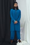 Buy_Nirmooha_Blue Crepe Plain Embellished Kurta With Pant _at_Aza_Fashions