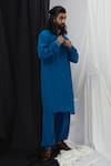 Nirmooha_Blue Crepe Plain Embellished Kurta With Pant _Online_at_Aza_Fashions