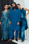 Nirmooha_Blue Crepe Plain Embellished Kurta With Pant _at_Aza_Fashions