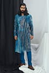 Buy_Nirmooha_Blue Nokia Silk Print Blotch Hand Embroidered Kurta With Pant _at_Aza_Fashions