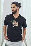 Buy_Nirmooha_Black Jersey Hand Embroidery Golden Coins Placement T-shirt _at_Aza_Fashions