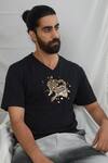 Nirmooha_Black Jersey Hand Embroidery Golden Coins Placement T-shirt _Online_at_Aza_Fashions