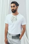 Nirmooha_White Jersey Hand Embroidery Silver Cubes Placement Geometric T-shirt _Online_at_Aza_Fashions