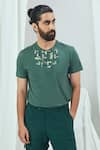 Nirmooha_Green Jersey Hand Embroidery Silver Cubes Placement Geometric Tee _Online_at_Aza_Fashions