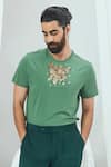 Nirmooha_Green Jersey Hand Embroidery Golden Coins Placement Cluster Tee _Online_at_Aza_Fashions