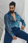 Nirmooha_Blue Lurex Printed Blotch Full Sleeve Shirt _Online_at_Aza_Fashions