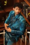 Shop_Nirmooha_Blue Velvet Printed Blotch Blazer _Online_at_Aza_Fashions