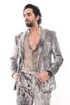 Nirmooha_White Velvet Printed Forest Blazer _at_Aza_Fashions