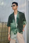 Nirmooha_Emerald Green Crepe Printed Bloch Hawaiian Shirt _Online_at_Aza_Fashions