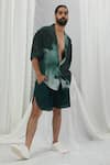 Shop_Nirmooha_Emerald Green Crepe Printed Bloch Hawaiian Shirt 