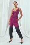 Buy_Nirmooha_Red Net Embroidered Floral Round Hand Tank Top _at_Aza_Fashions