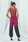 Shop_Nirmooha_Red Net Embroidered Floral Round Hand Tank Top _at_Aza_Fashions