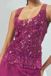 Shop_Nirmooha_Red Net Embroidered Floral Round Hand Tank Top _Online_at_Aza_Fashions