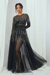 Buy_Nirmooha_Black Net Embroidered Sequin Round Sheer Gown _at_Aza_Fashions