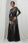 Buy_Nirmooha_Black Net Embroidered Sequin Round Sheer Gown _Online_at_Aza_Fashions