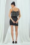 Shop_Nirmooha_Black Shimmer Embroidered V Neck Crop Top _at_Aza_Fashions