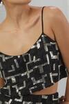 Nirmooha_Black Shimmer Embroidered V Neck Crop Top _Online_at_Aza_Fashions
