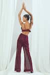 Nirmooha_Red Polyester Metallic Flared Pant _Online_at_Aza_Fashions