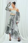 Buy_Nirmooha_White Crepe Printed Forest Straight Off Shoulder Top _Online_at_Aza_Fashions