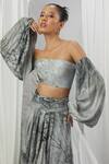 Shop_Nirmooha_White Crepe Printed Forest Straight Off Shoulder Top _Online_at_Aza_Fashions