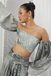 Nirmooha_White Crepe Printed Forest Straight Off Shoulder Top _at_Aza_Fashions
