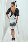 Shop_Nirmooha_White Shimmer Printed Landscape V Neck Dress _at_Aza_Fashions