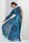 Shop_Nirmooha_Blue Lurex Printed Blotch Round One Shoulder Drape Dress 