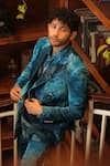 Nirmooha_Blue Velvet Printed Blotch Blazer _Online_at_Aza_Fashions