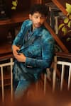 Buy_Nirmooha_Blue Velvet Printed Blotch Blazer _Online_at_Aza_Fashions