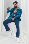 Buy_Nirmooha_Blue Velvet Printed Blotch Blazer 