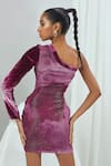 Shop_Nirmooha_Purple Stripes Asymmetric Neck One Shoulder Dress _at_Aza_Fashions