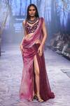 Buy_Nirmooha_Purple Platinoir (metallic) Hand Embroidered Blouse Pre-draped Ombre Saree With _at_Aza_Fashions