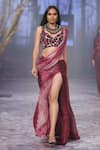 Shop_Nirmooha_Purple Platinoir (metallic) Hand Embroidered Blouse Pre-draped Ombre Saree With _Online_at_Aza_Fashions