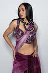 Nirmooha_Purple Platinoir (metallic) Hand Embroidered Blouse Pre-draped Ombre Saree With _at_Aza_Fashions