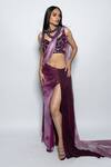 Buy_Nirmooha_Purple Platinoir (metallic) Hand Embroidered Blouse Pre-draped Ombre Saree With 