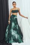 Buy_Nirmooha_Green Crepe Print Blotch Square Neck Lehenga With Bralette _at_Aza_Fashions