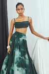 Buy_Nirmooha_Green Crepe Print Blotch Square Neck Lehenga With Bralette _Online_at_Aza_Fashions