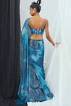 Shop_Nirmooha_Blue Lurex Print Sequins Sweetheart Neck Pre-draped Ruffle Hem Saree With Blouse _at_Aza_Fashions