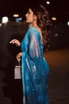 Shop_Nirmooha_Blue Lurex Print Sequins Sweetheart Neck Pre-draped Ruffle Hem Saree With Blouse _Online_at_Aza_Fashions