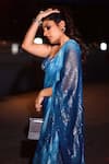 Buy_Nirmooha_Blue Lurex Print Sequins Sweetheart Neck Pre-draped Ruffle Hem Saree With Blouse 