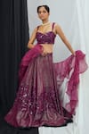 Buy_Nirmooha_Purple Lurex Hand Embroidery Swirl Sweetheart Neck Lehenga Set _at_Aza_Fashions