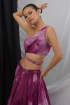 Nirmooha_Purple Crepe Print Geometric Asymmetric Neck Blotch Lehenga With Blouse _Online_at_Aza_Fashions