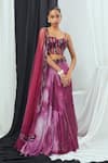 Buy_Nirmooha_Purple Lurex Print Blotch Sweetheart Neck Lehenga And Corset Set _at_Aza_Fashions