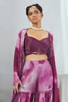 Buy_Nirmooha_Purple Crepe Print Blotch Sweetheart Neck Cape Sharara Set _Online_at_Aza_Fashions