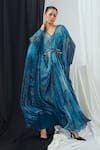 Buy_Nirmooha_Blue Lurex Hand Embroidery Blotch V Neck Print Kaftan With Slip _at_Aza_Fashions