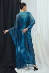 Shop_Nirmooha_Blue Lurex Hand Embroidery Blotch V Neck Print Kaftan With Slip _at_Aza_Fashions