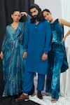 Buy_Nirmooha_Blue Lurex Hand Embroidery Blotch V Neck Print Kaftan With Slip _Online_at_Aza_Fashions